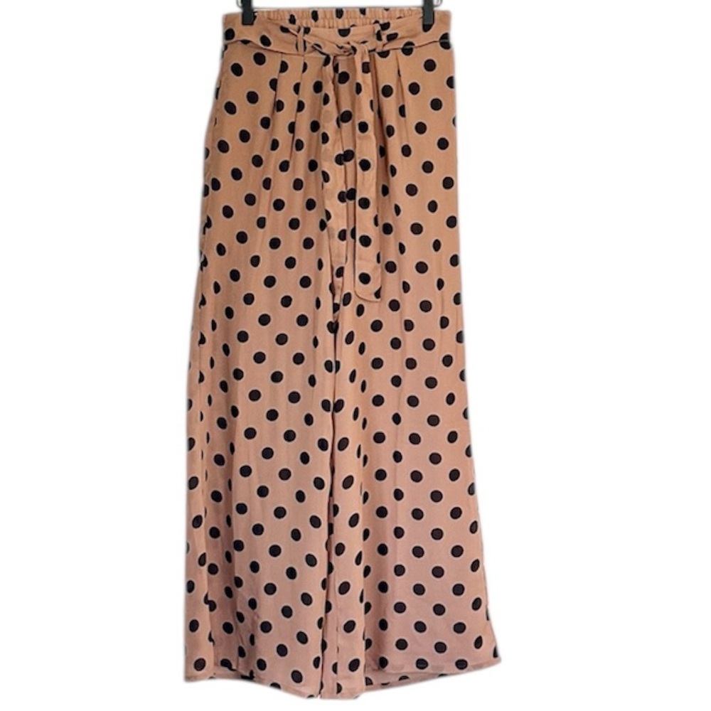 Polka Dot Tan Flowy Wide Leg Pants - Size: Small